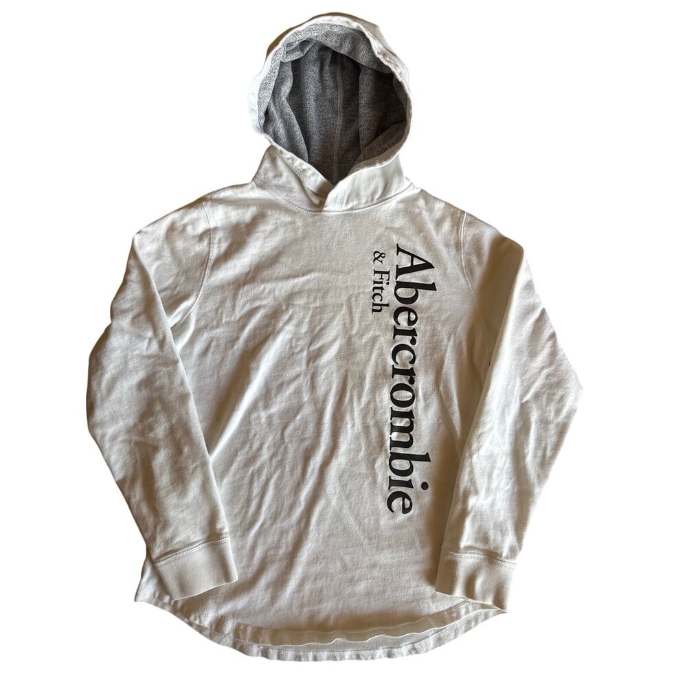 Abercrombie & Fitch Medium White Hooded Heavy Cotton Long Sleeve Shirt
